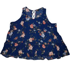 Torrid Blouse Womens 5X Blue Floral Flowy Fairycore Cottagecore Sleeveless Top